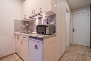 uma cozinha com um lavatório e um micro-ondas em Nino's Rooms em Gudauri