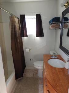 y baño con lavabo, aseo y ducha. en The Arizona Lighthouse B&B en Clarkdale