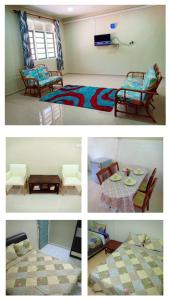4 photos d'une chambre avec un lit et une table dans l'établissement Homestay Sejati, à Kuala Berang