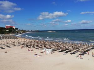a group of chairs and umbrellas on a beach at Hotel Laguna in Mangalia +27 photos