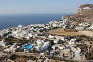 an aerial view of a village on a hill at Chora Resort Hotel & Spa in Chora Folegandros
