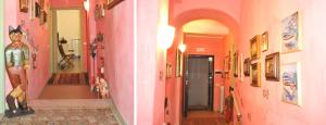 two pictures of a hallway with pink walls at Affittacamere Le Terrazze in Corniglia