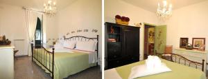 two pictures of a bedroom with a bed and a bedroom with a chandelier at Affittacamere Le Terrazze in Corniglia