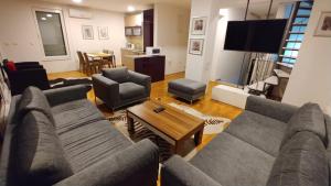 a living room with two couches and a television at Apartments Leon in Sarajevo