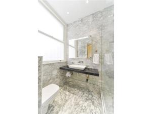 a bathroom with a sink and a toilet and a mirror at Beautiful 1 Bedroom Apartment Ovington Square in London