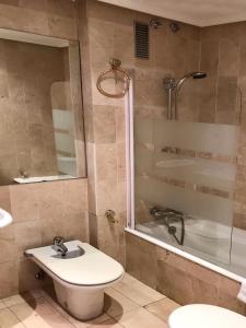 a bathroom with a toilet and a shower and a sink at Apartamento PioXII Center in San Sebastián