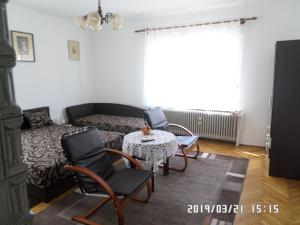 a living room with a table and chairs and a couch at Rita apartman in Szombathely