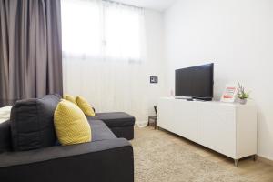 Televízia a/alebo spoločenská miestnosť v ubytovaní Apartment Aspalathos Centar - City center, a few minutes' walking distance to the UNESCO Palace, parking lot in front of the apartment