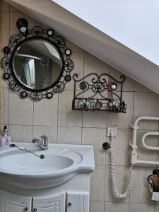 a bathroom with a sink and a mirror on the wall at Gaja in Nida