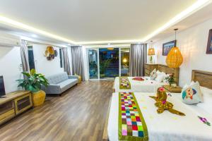 Postel nebo postele na pokoji v ubytování Peach House + 37 fotografií