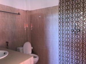 a bathroom with a toilet and a shower and a sink at Hotel Greenland in Nagarkot +84 photos