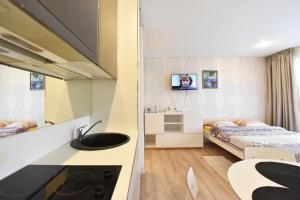 una piccola camera con lavandino e letto di Tatjanos apartamentai a Palanga