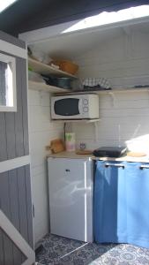 a small kitchen with a refrigerator and a microwave at Les Chênes Verts in Valbonne