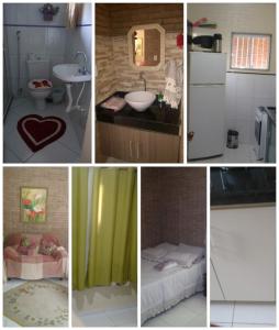 un collage de fotos de una cocina y un baño en Meu lugar sana en Sana