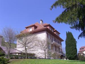 a large house with a roof on top of it at Auberge Pour Tous in Vallorbe