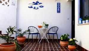 una mesa y dos sillas en una habitación con plantas en Apartment Nada, en Barbariga