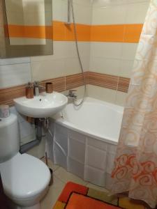 a bathroom with a sink and a toilet and a tub at Apartment on Svobody Square in Kherson