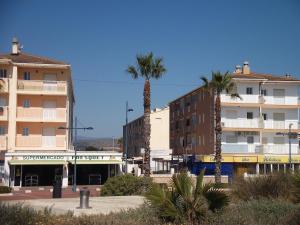 a group of buildings and palm trees in a city at Verdemar Apartamento Bajo in Peñíscola