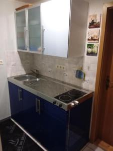 a small kitchen with a sink and a stove at Ferìenwohnung Mende 2 in Lübbenau