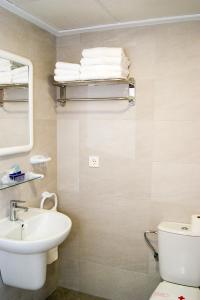 La salle de bains est pourvue d'un lavabo, de toilettes et d'un miroir. dans l'établissement Apartamentos Riviera Beach, à Pilar de la Horadada