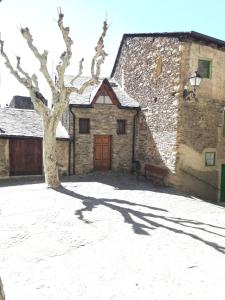 un gran edificio de piedra con un árbol delante de él en Cal Jardiner, en Rialp