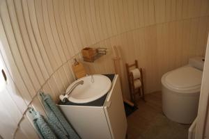 a bathroom with a sink and a toilet at Igluhut – Sleep with reindeer in Espoo