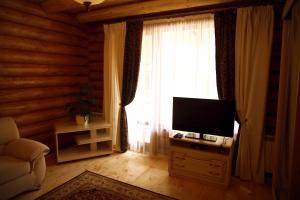 a living room with a television and a window at Oasis Karpat in Polyana