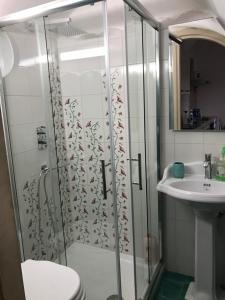 a bathroom with a shower and a toilet and a sink at Casa Cardi in Sperlonga