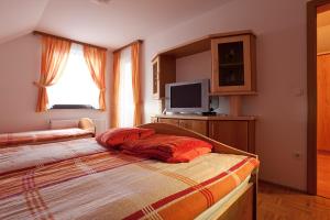 1 dormitorio con 1 cama y TV. en Tourist Farm Škrbina en Otočec