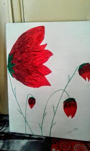 a painting of a poppy field with red flowers at Residencial Marluc in Río Cuarto