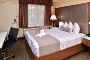a hotel room with a large bed and a desk at Best Western Hollywood Plaza Inn Hotel - Hollywood Walk of Fame LA in Los Angeles