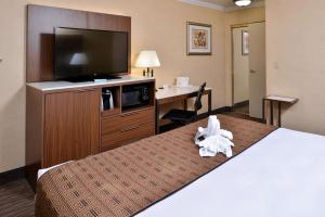 a hotel room with a bed with a flat screen tv at Best Western Hollywood Plaza Inn Hotel - Hollywood Walk of Fame LA in Los Angeles