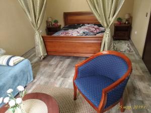 スヴェトロゴルスクにあるApartament Elenaのベッドルーム1室(ベッド1台、青い椅子付)