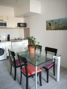 a dining room table and chairs with a plant on it at 6 Rue de Castillon Appartement in Beausoleil