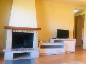 a living room with a fireplace and a tv at Apartament Vall d'Àger II in Ager