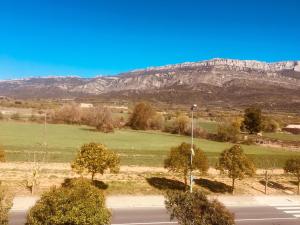 a view of a field with a mountain in the background at Apartament Vall d'Àger II in Ager