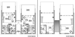 two floor plans of a house at Ferienpark Kunterbunt in Krakow am See