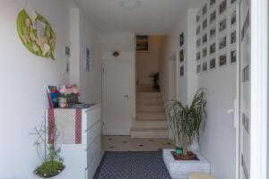 un pasillo con macetas y un pasillo blanco en Apartments Lile, en Dubrovnik