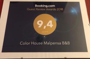 Color House Malpensa B&B tanúsítványa, márkajelzése vagy díja