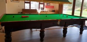 a green pool table with balls on top of it at Lower grange park in Chacombe +11 photos