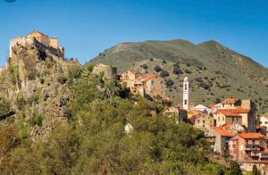 a town on top of a hill with a castle at Corté Centre Corse in Corte