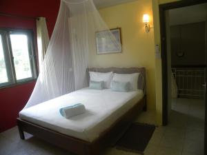 a bedroom with a bed with a mosquito net at Arabica Villa in Flic-en-Flac