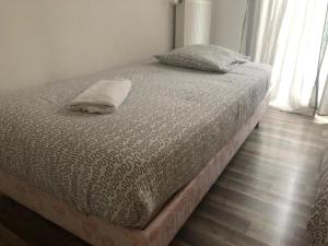 uma cama com duas almofadas num quarto em Résidence Le Parc 68 em Colmar