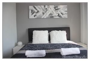 sypialnia z łóżkiem z 2 białymi poduszkami w obiekcie Apartment Cherry Lux w mieście Zrenjanin