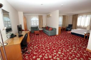 ディヤルバクルにあるDiyarbakır otelのリビングルーム(ベッド1台、テレビ付)が備わる客室です。 +18枚の写真