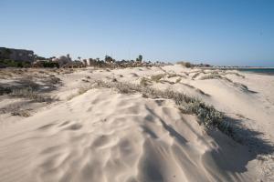 a pile of sand on a beach next to the ocean at Shams Alam Beach Resort in Abū Ghuşūn
