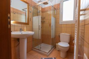 łazienka z toaletą, umywalką i prysznicem w obiekcie Elena's apartment 4 w mieście Argostoli +23 zdjęcia