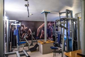 a gym with a painting of men on the wall at Hotel Royal in Gliwice