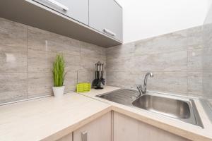 une cuisine avec un évier et un comptoir dans l'établissement Balen city central house for 8, à Novalja