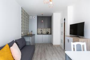 Telewizja i/lub zestaw kina domowego w obiekcie Luksusowy apartament przy Targach